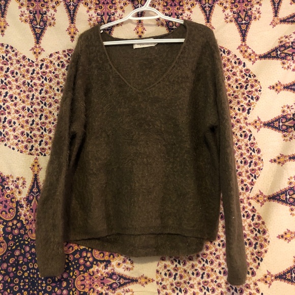Olive Green/Brown Fuzzy Sweater - Picture 1 of 6